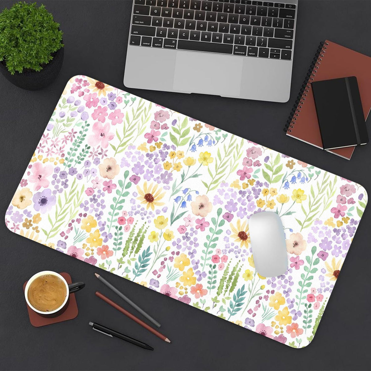 Flower Large Mouse Pad, Floral Desk Matt for Desktop, PU Leather Waterproof Desk Pad, Computer PC Laptop Protector Gaming Mouse Pads for Women Office Decor (31.5" x 15.7")