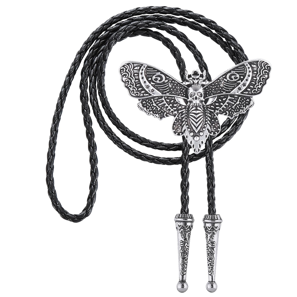 Western Bolo Tie for Men Women Death Head Moth Cowboy Bolo Tie Necktie Metal Insect Dead Gothic Punk Retro Jewelry(Silver)