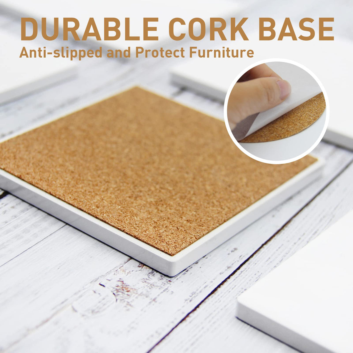 48 Pack Sublimation Blanks Coasters Bulk, 4 Inch Glossy White Glazed Ceramic Tiles Bulk with Cork Backing Pads, Heat Transfer Cup Mat for DIY Crafts Home Kitchen Decor (Square 48PCS)