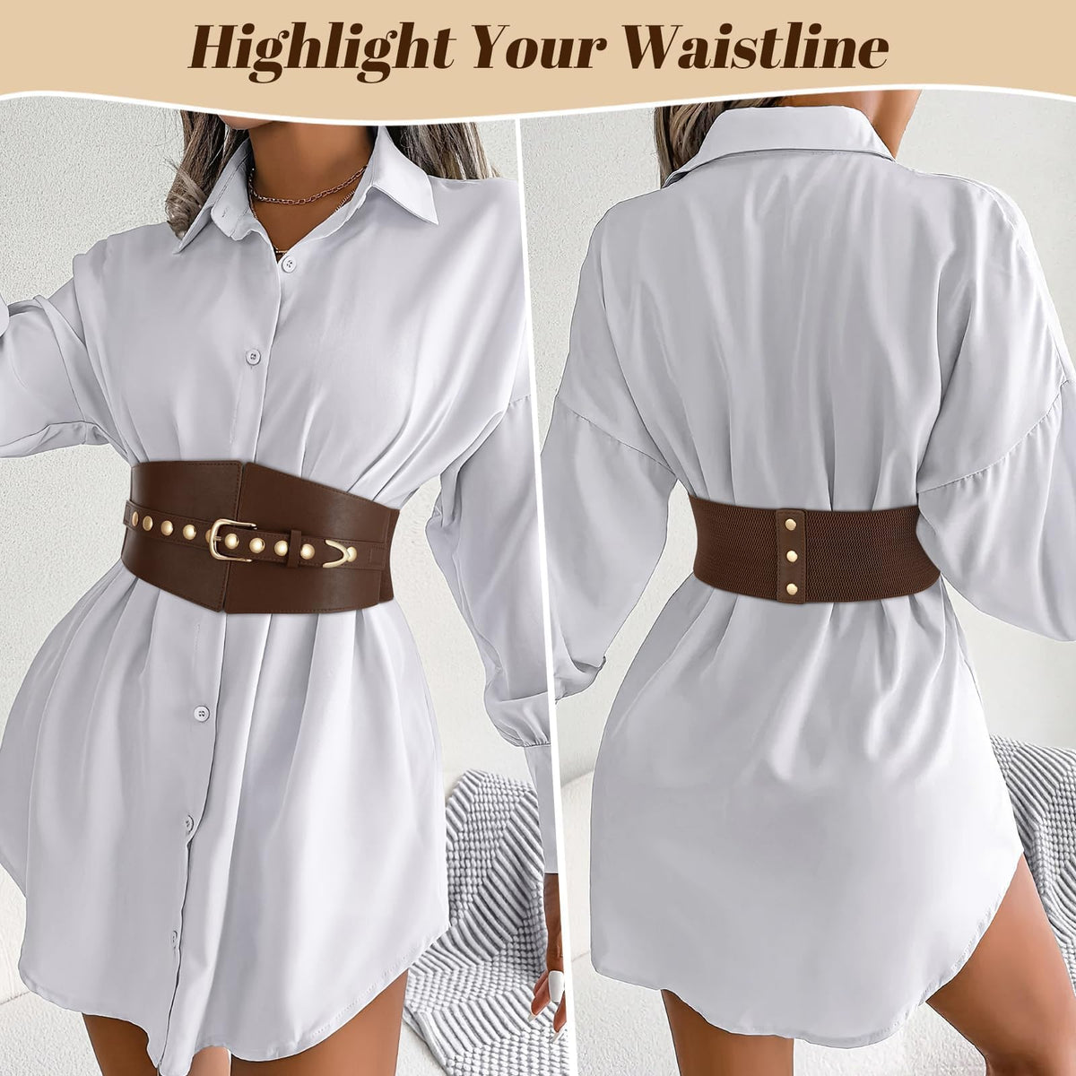 JKEEMI Wide Waist Belt Women Elastic Chunky Stretchy Elegance Belt with Gold Rivets Buckle for Daily Costume
