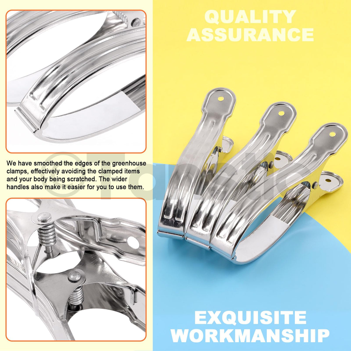 Tanstic 10pcs 6.3 Inch Stainless Steel Greenhouse Clamps Heavy Duty Garden Clips with Strong Grip and Large Open Mouth for Netting Holding
