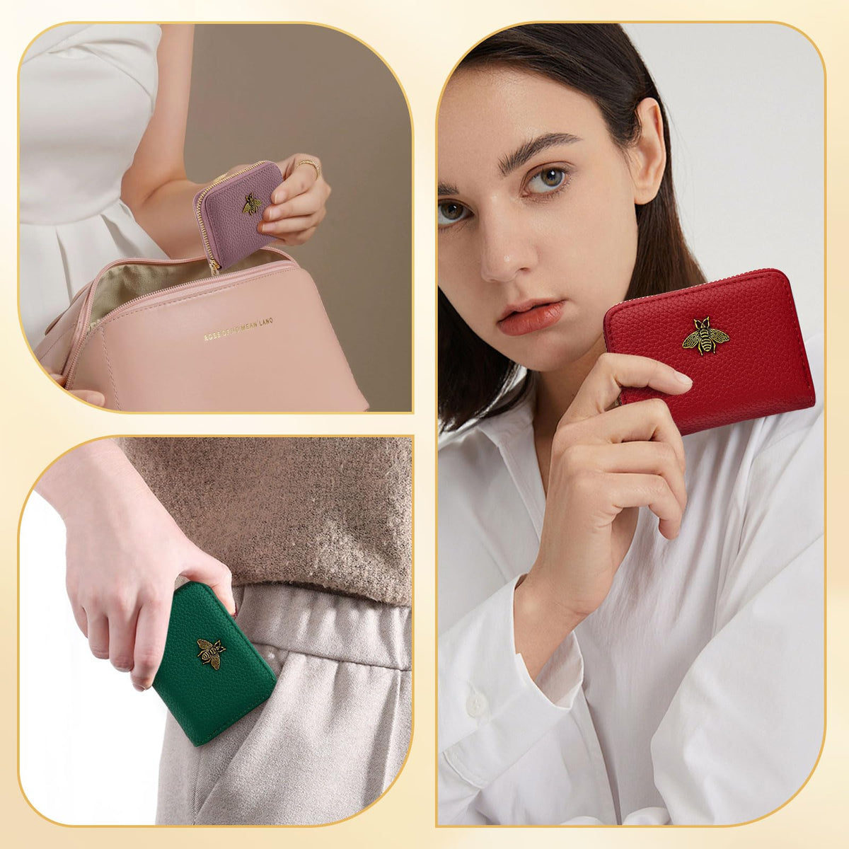 WOZEAH Leather Credit Card Holder for Women Wallet RFID Blocking Zipper Wallet Card Case Business（Yellow）