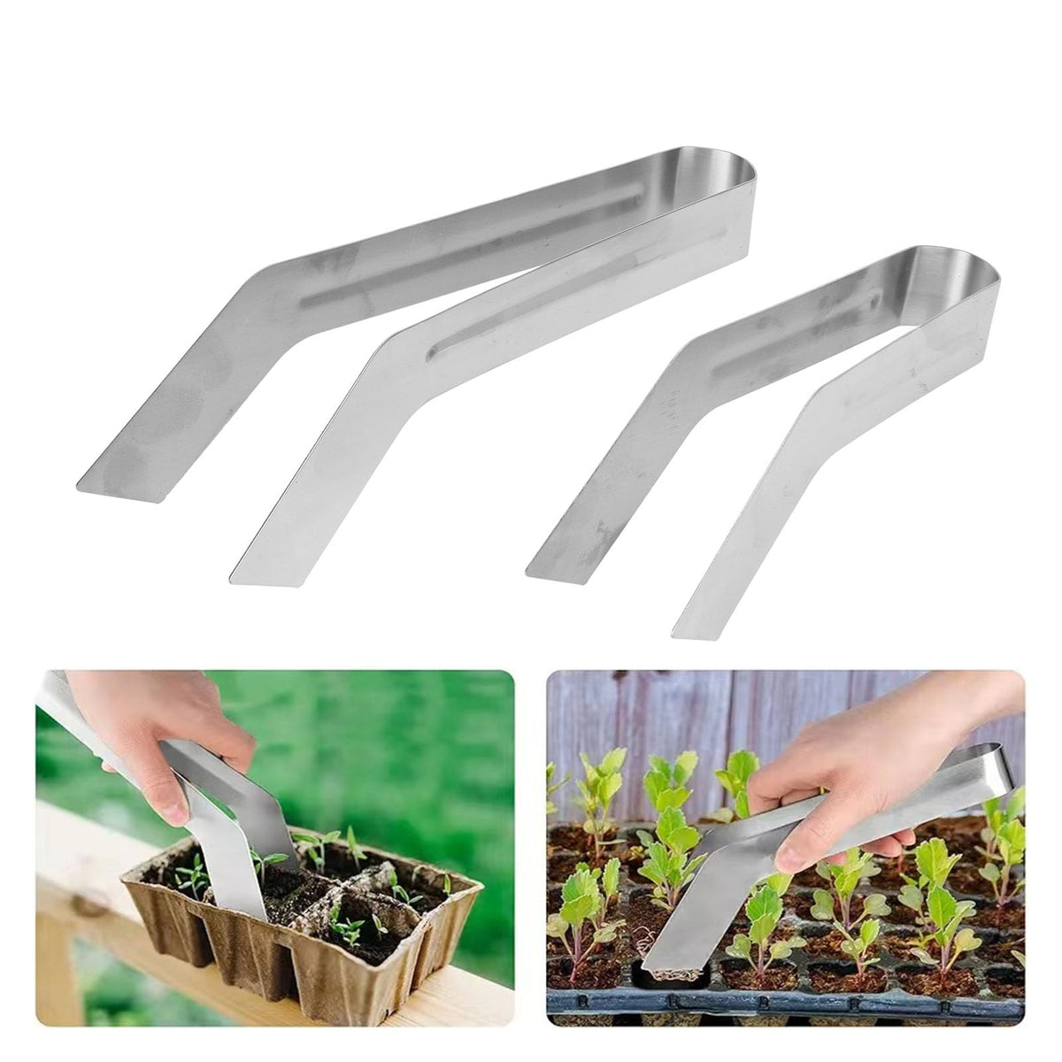 2 pcs Seedling Transplant Tongs, Stainless Steel Seedling Starters Remove Tongs, Gardening Plants Transplant Tongs for Reducing Root Damage