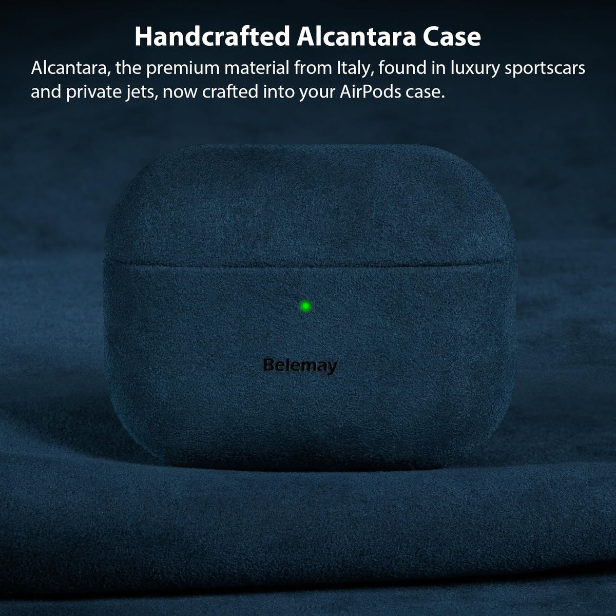 Belemay Handcrafted Alcantara Case for AirPods Pro 3rd Gen (2025), Compatible with MagSafe, Luxury Italian Suede-Like Material, Comfortable Grip, Elegant Cover Compatible with Airpods Pro 3, Blue