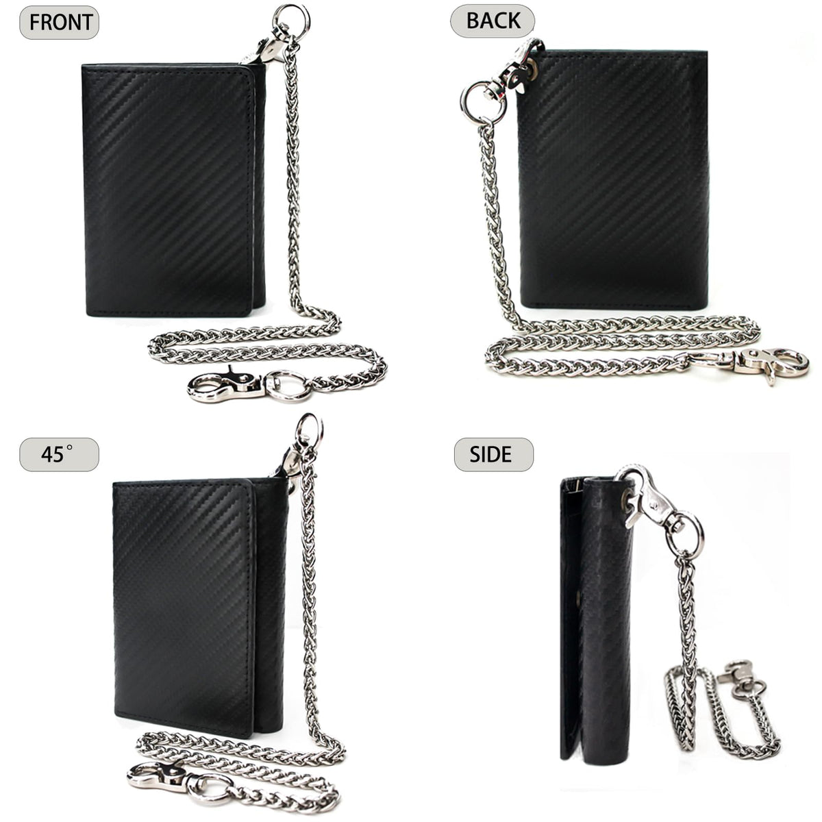 boshiho Real Leather RFID Blocking Bifold Wallets for Men Double Zipper Coin Pocket Purse with Anti-Theft Chain (#01 black)