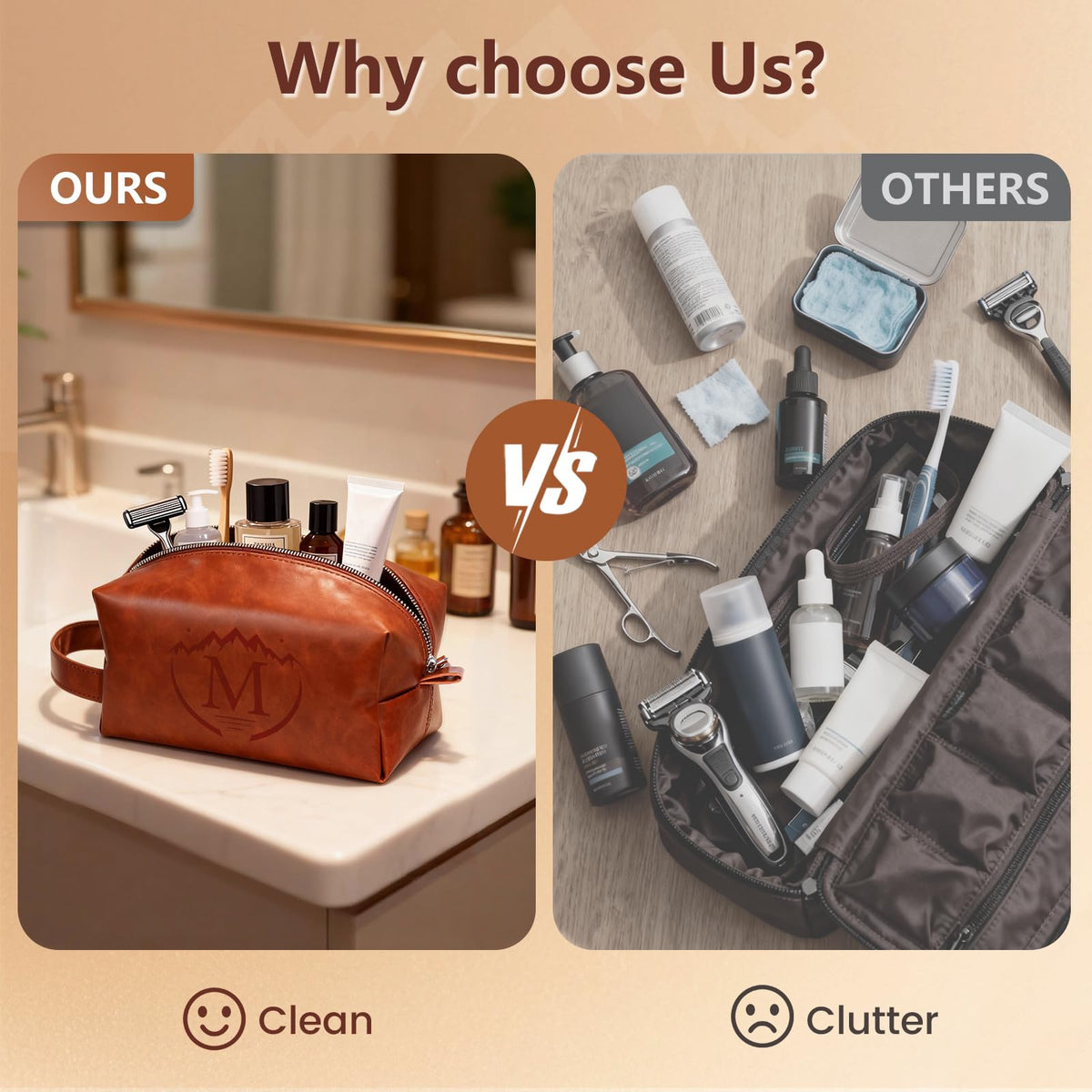 Mens Toiletry Travel bag,Personalized Toiletry Bag for Men,Water Resistant PU Leather Toiletry bag Men,Brown Toiletries Travel Bag for Shaving,Birthday Gifts for Men Him Father Husband Dad -M