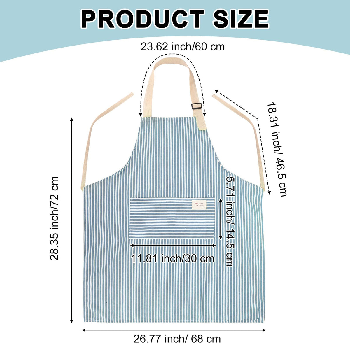 Janmercy 24 Pcs Aprons for Women Men with 2 Pockets Linen Cooking Kitchen Apron Adjustable Bib Chef Apron Bulk Aprons Unisex(Brown/blue,Thin Stripes)