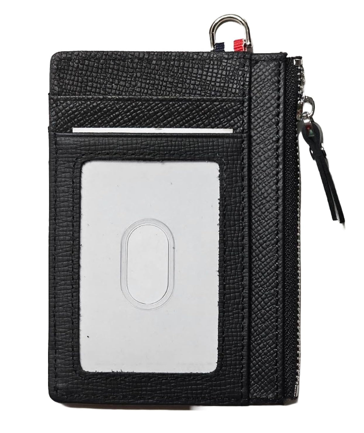 AurexaFashion Genuine Saffiano Leather Front Pokcet Slim Minimalist Wallet, ID Badge RFID Card Case with Zipped Pocket (Black Holder)