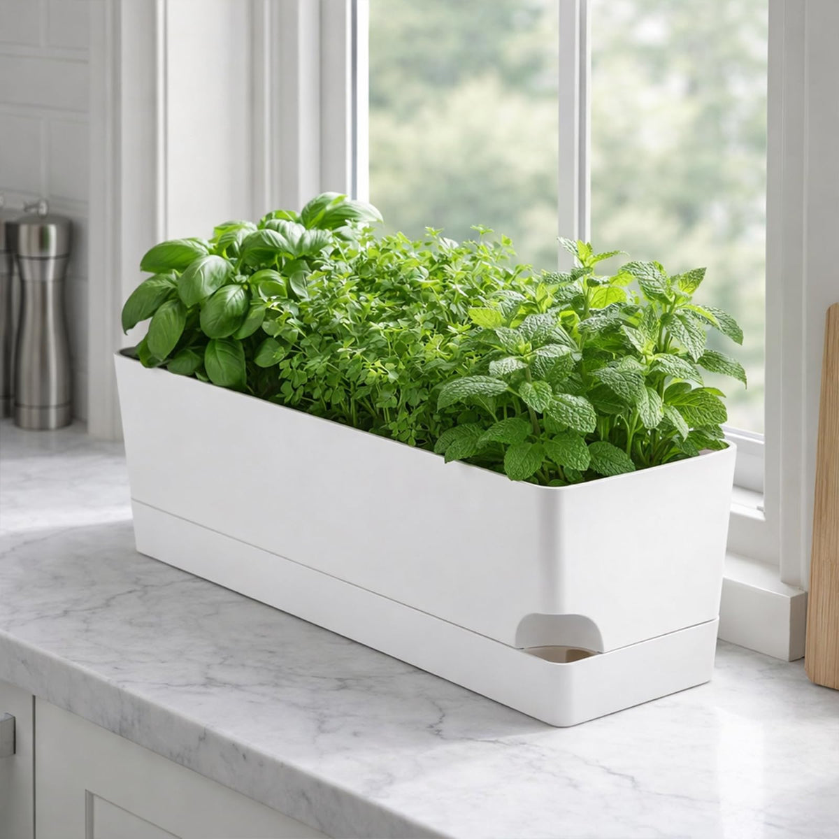 Party Zealot Window Boxes Planters, 3 Pack Self Watering Pots for Indoor Plants 17 Inch Rectangular Planter Rectangle Flower Pots Long Plant Pot Large Window Sill Herb Planter Box, White