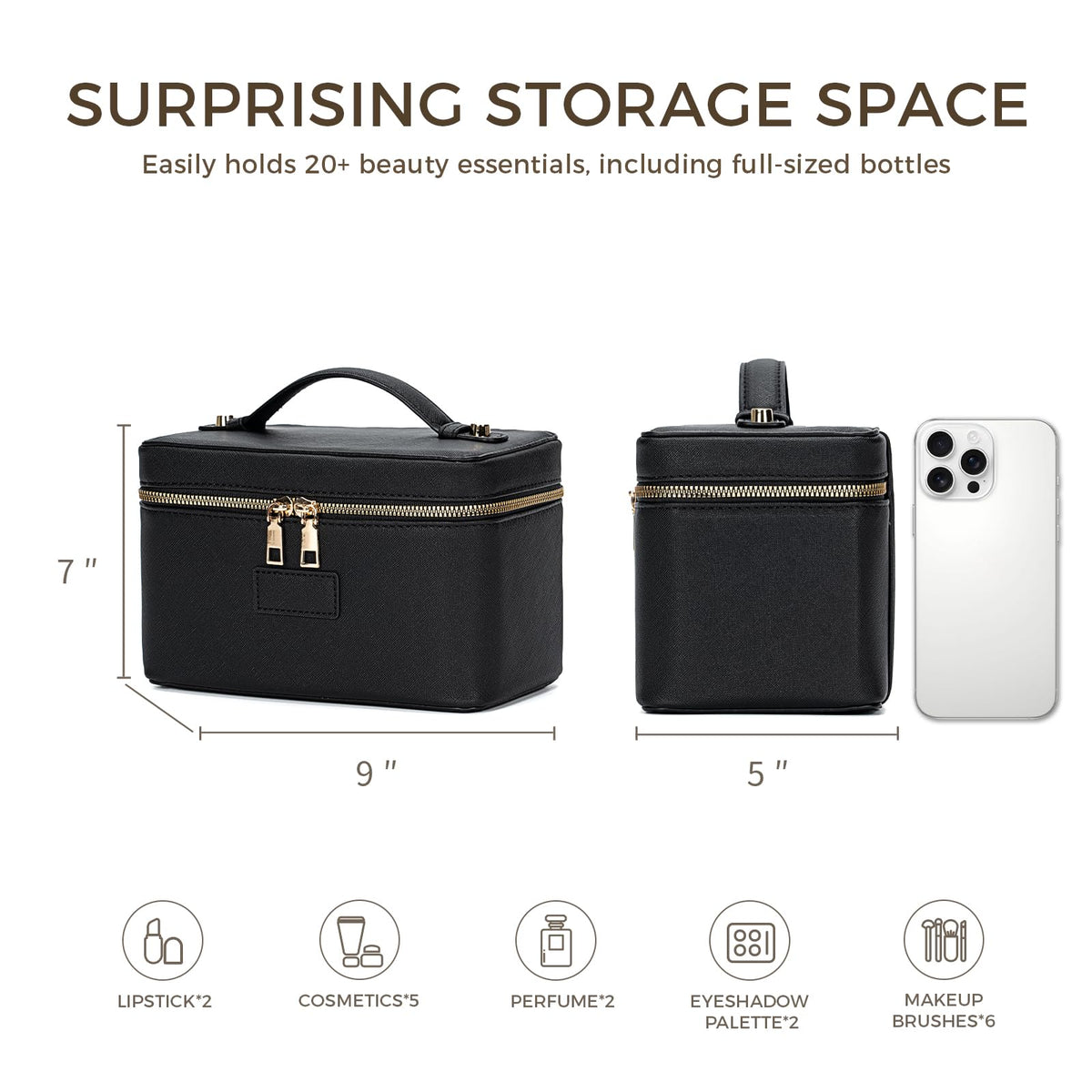 Makeup Bag Vanity Case for Women – Portable Cosmetic Bag Makeup Bag Organizer Travel Toiletry Bag with Removable Divider
