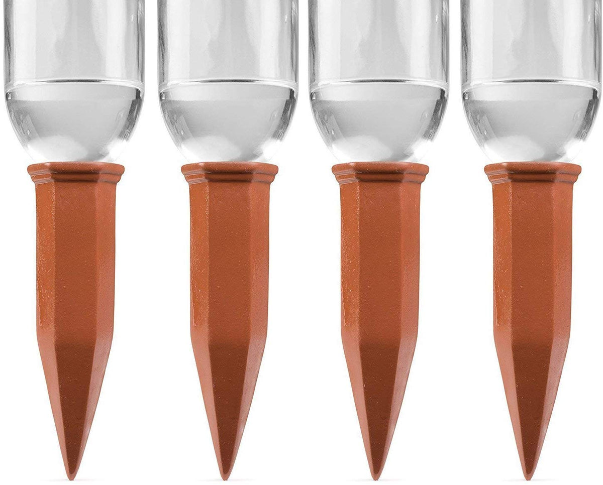Modern Innovations Ceramic Terracotta Self Watering Spikes (4 Pack) Vacation Automatic Plant Waterer Devices, Indoor/Outdoor Planter Insert, Terra-Cotta Stakes for Potted Plants, Auto-Water System
