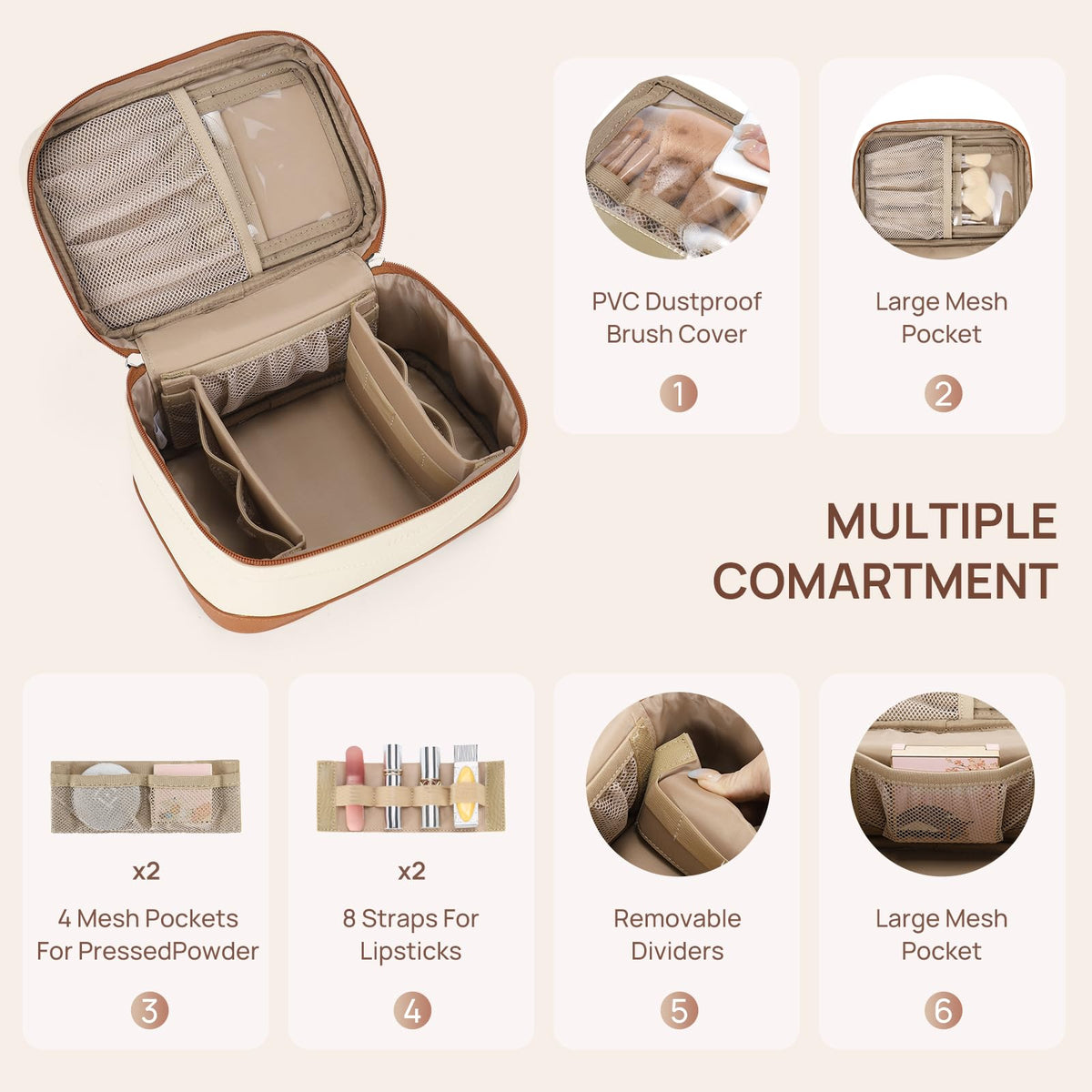 Telena Large Makeup Bag, Travel Toiletry Bag for Women, Vegan Leather Makeup Organizer Case Cosmetic Bag for Travel Essentials