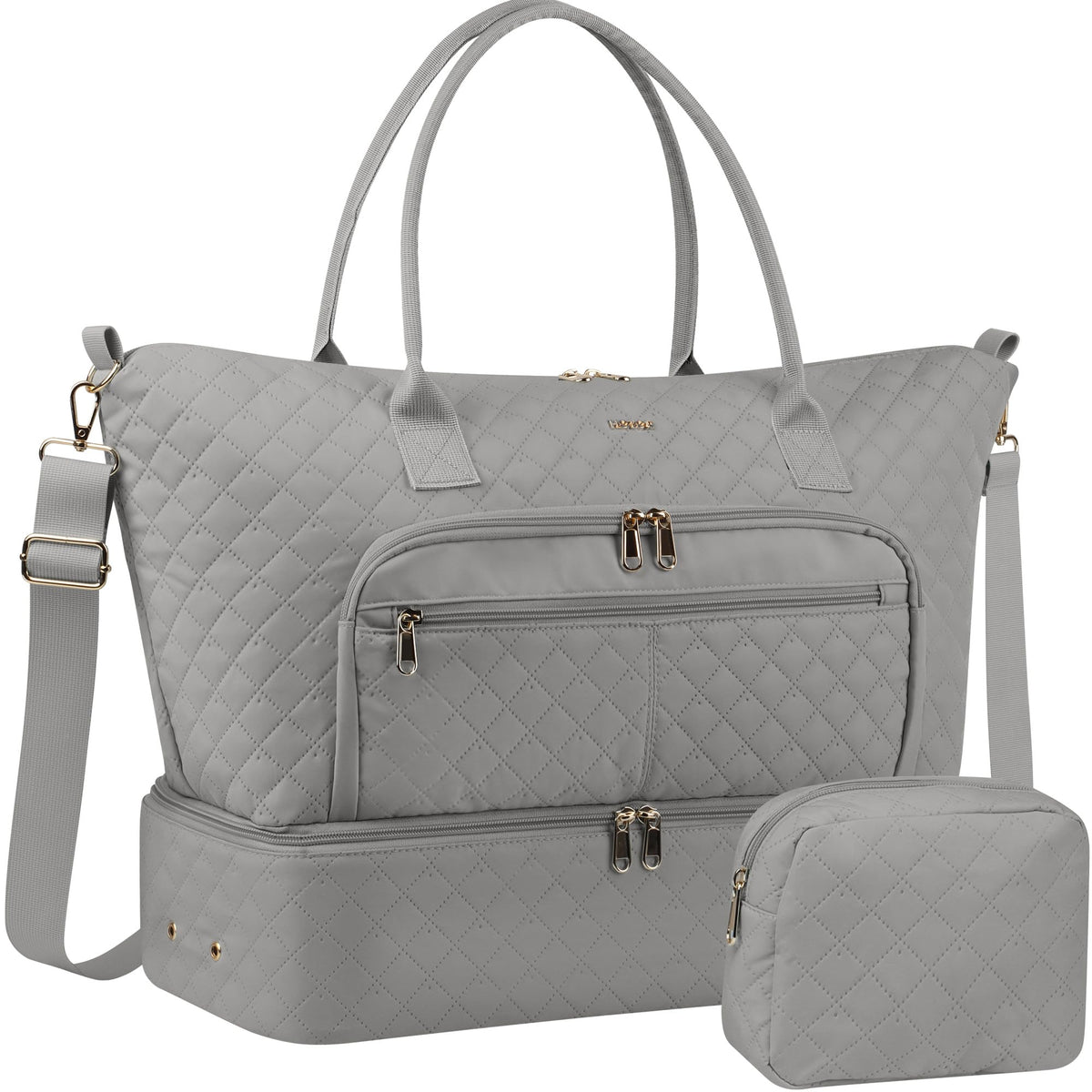 HOTOR Travel Duffle Bag for Women - Carry on Bag with Toiletry Pouch & Shoe Compartment, Large Overnight Weekender Bags for Gym, Business Trips, Sports and Hospital, Gray, 17.3" x 7.9" x 13.4"