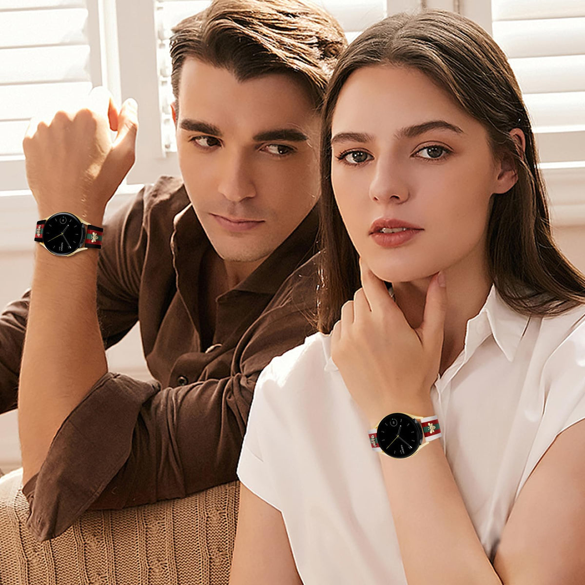 MOINSPIRE Designer Leather Bands with Charms Compatible with Samsung Galaxy Watch 7/6/5/4/Active 2 40mm 44mm/Watch 6 Classic 43mm 47mm/Watch 5 Pro 45mm/Watch 4 Classic 42mm 46mm, 20mm