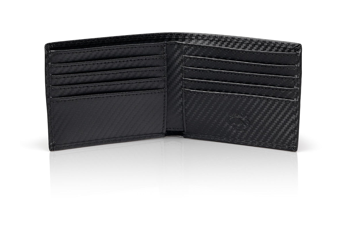 Stealth Mode Leather Bifold Wallet For Men - RFID Wallet With 8 Card Slots and Divided Billfold (Carbon Fiber)
