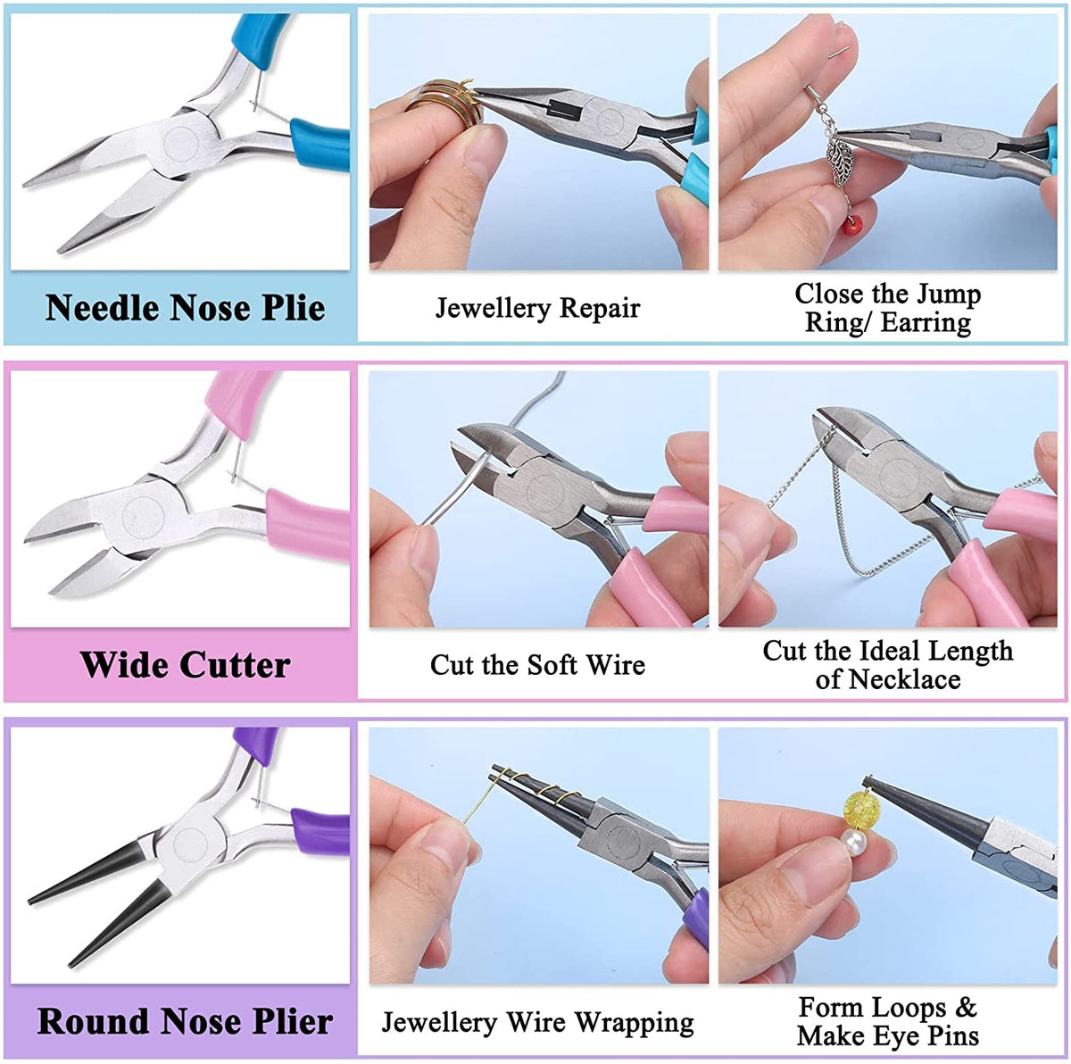 5 Packs Jewelry Pliers Set, Making Tools With Needle/Round/Chain/Bent/Zipper Pliers, Supplies Repair/Cut Kits for Crafting