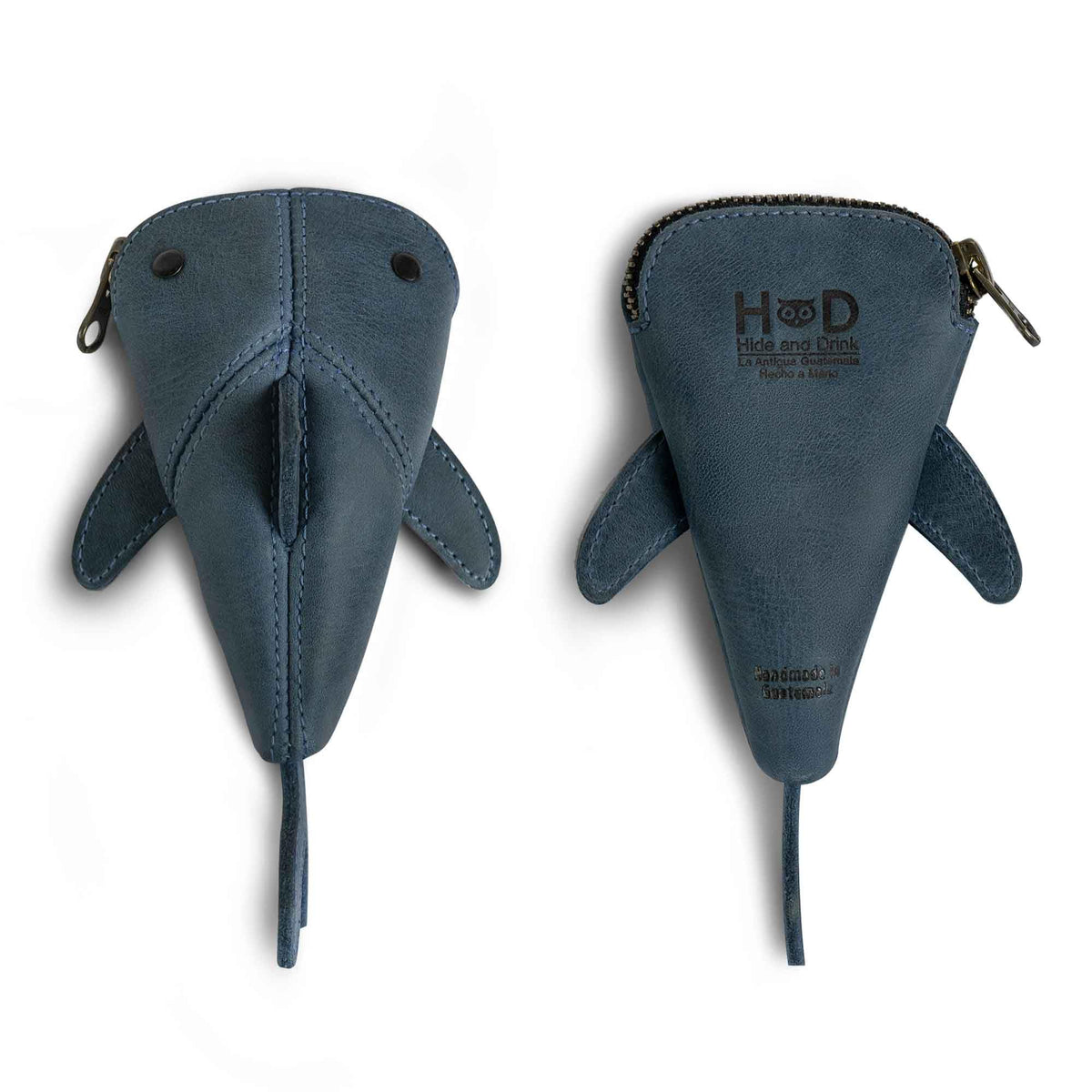 Hide & Drink, Small Shark-Shaped Pouch, Leather Coin Purse, Small Charger Cable Holder, Change Bag, Zippered Cable Case, Purses & Pouches for Cash, Tiny Travel Carrier