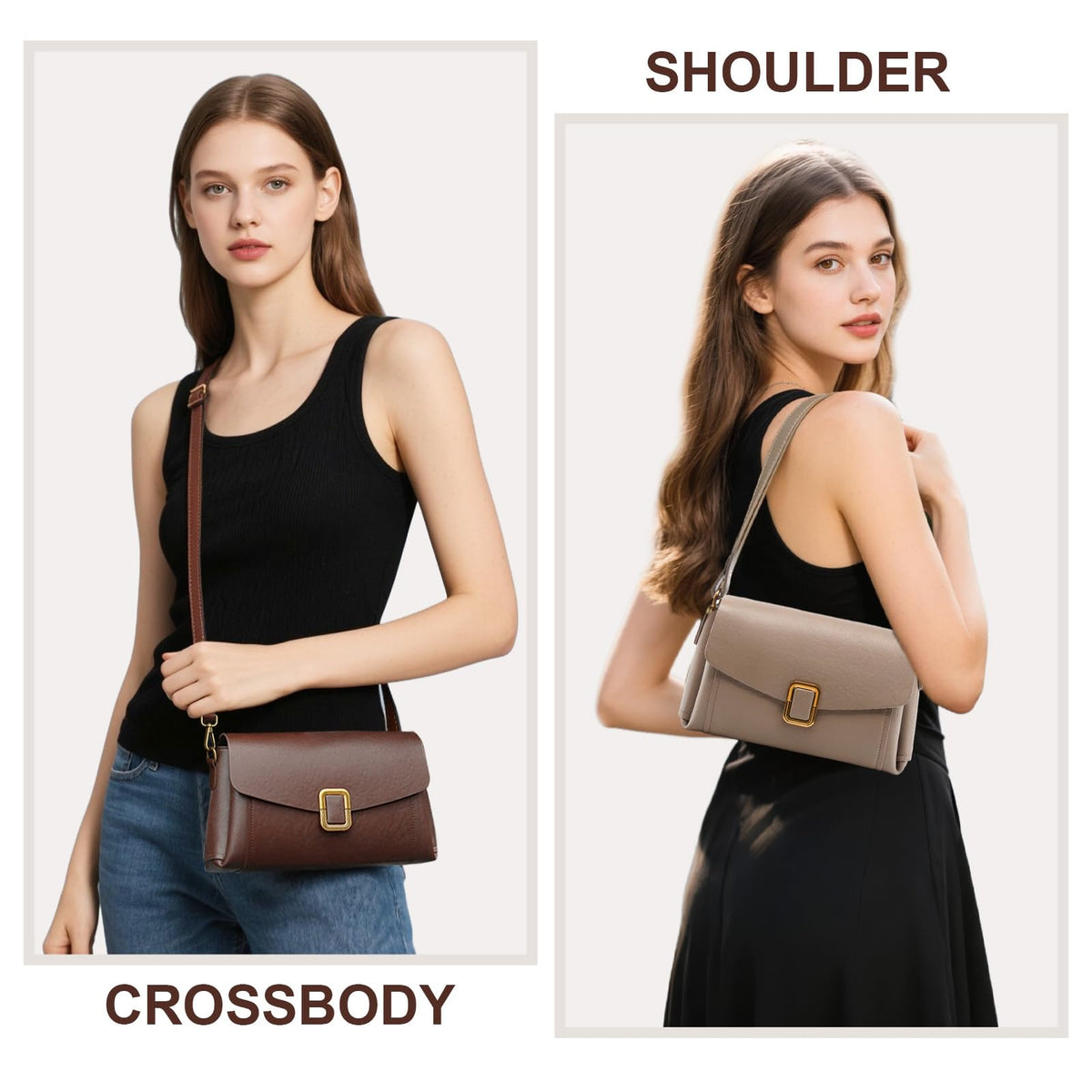MoreFarther Genuine Leather Crossbody Bag for Women, Removable Satchel Adjustable Shoulder Bag (Chocolate)