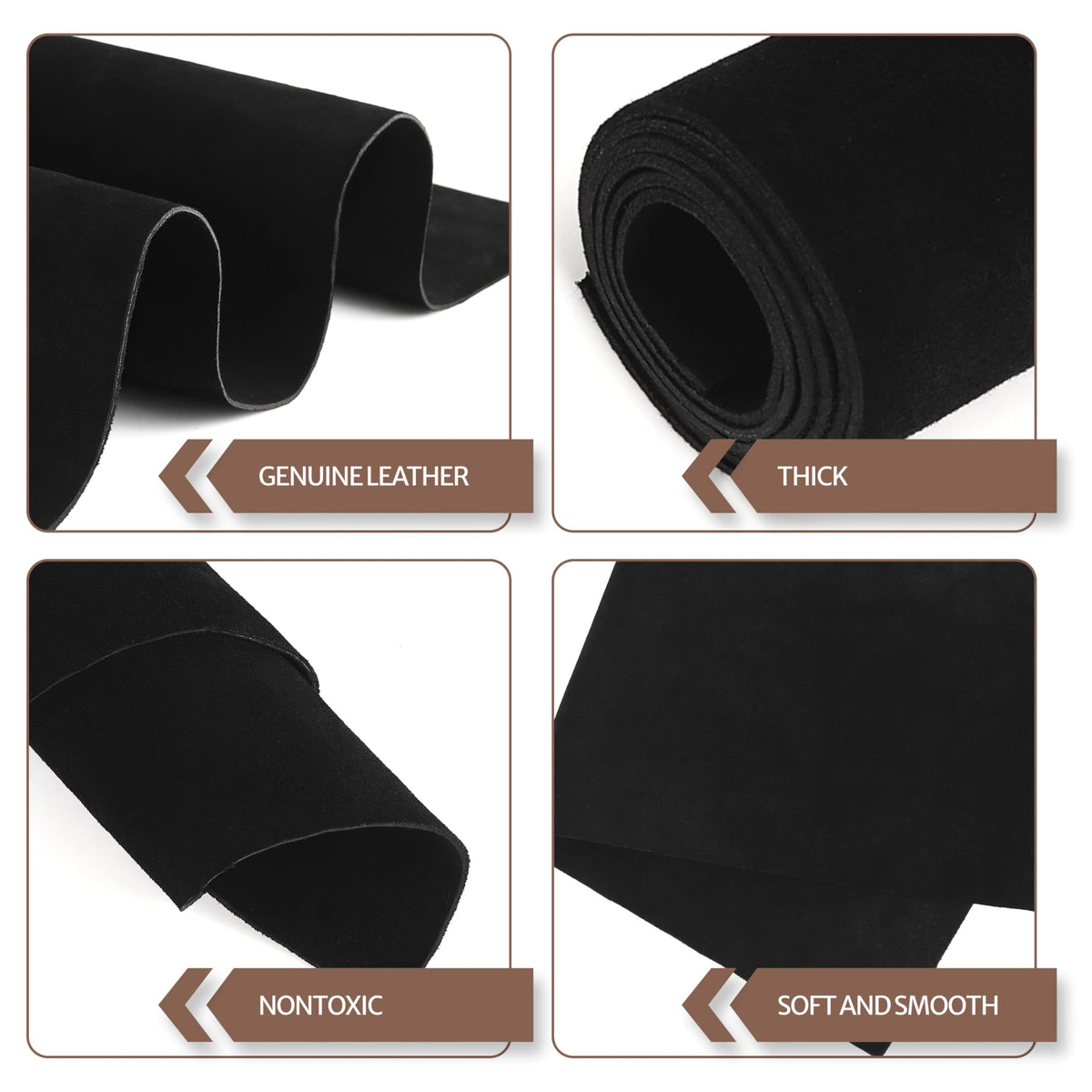 Shkira 12''X24'' Premium Suede Split Leather Sheets for Crafts – Black Velor Leather Square – 1.6 MM Thick – Genuine Cowhide Split Sheet for DIY Projects & Crafting