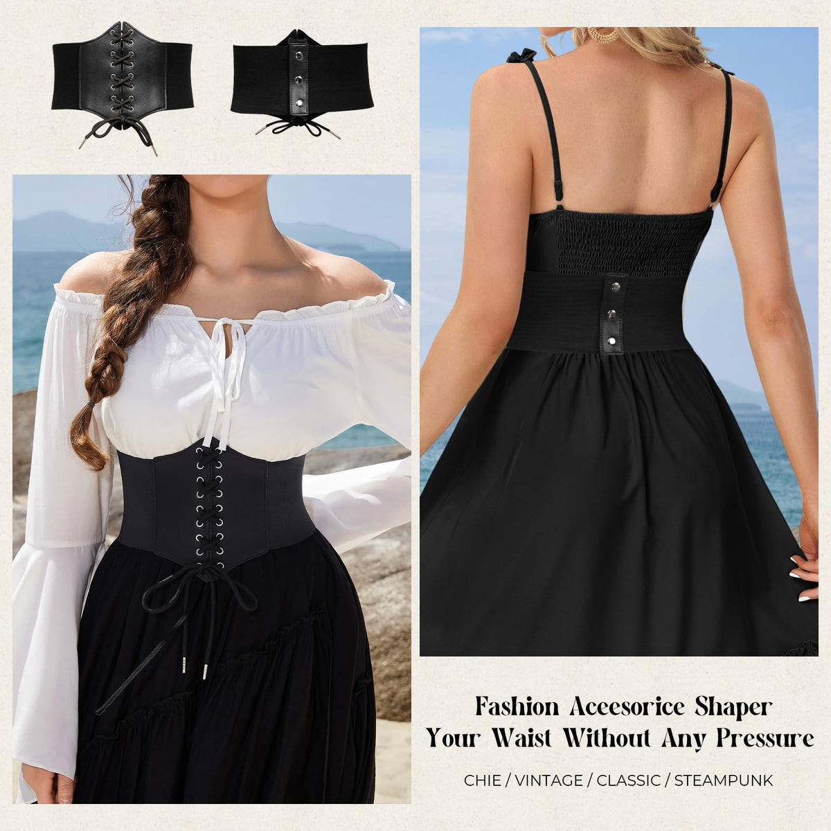 GRACE KARIN Faux Leather Steampunk Sexy Underbust Waist Belt Corset(XL,Black)