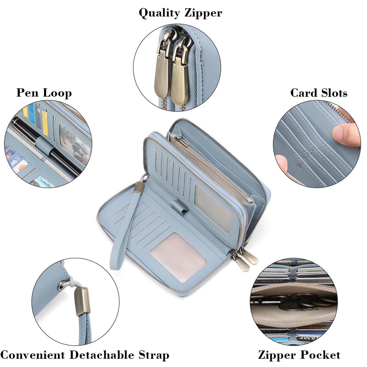 GAEKEAO Wallet for Women Clutch Leather RFID Blocking Wristlet Purse Zip Around Wallets Large Capacity Credit Card Holder