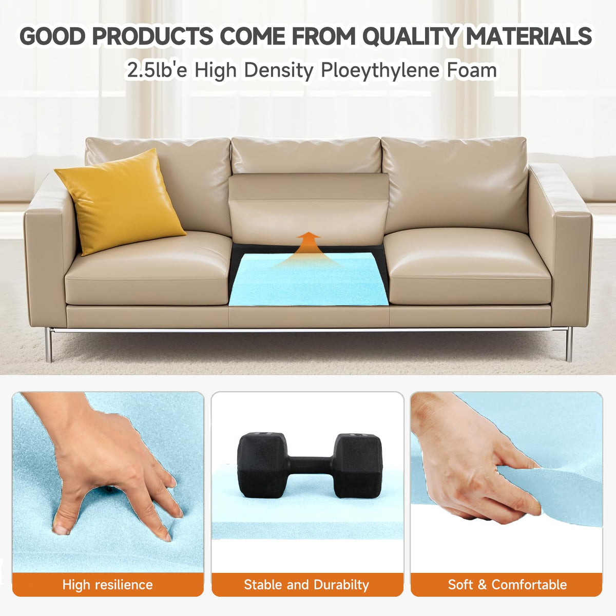 Langierspur 20"x20"Couch Cushion Support for Sagging Seat, Trapezoid 40D Density Foam Couch,Sofa Cushion Support Replacement for Furniture Sagging, Blue (2PCS)