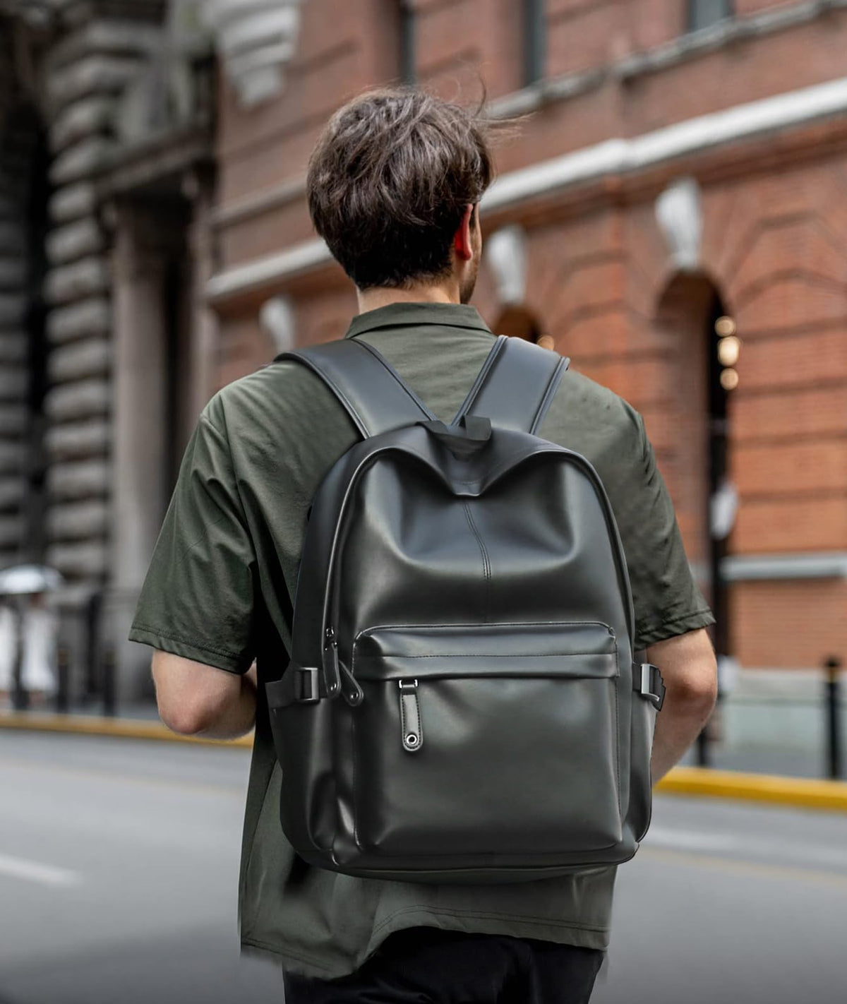 MOYYI Leather Backpack for Men Black Large Backpack Fit 15.6inch Laptop Rucksack Waterproof for business Commute Casual Daypack