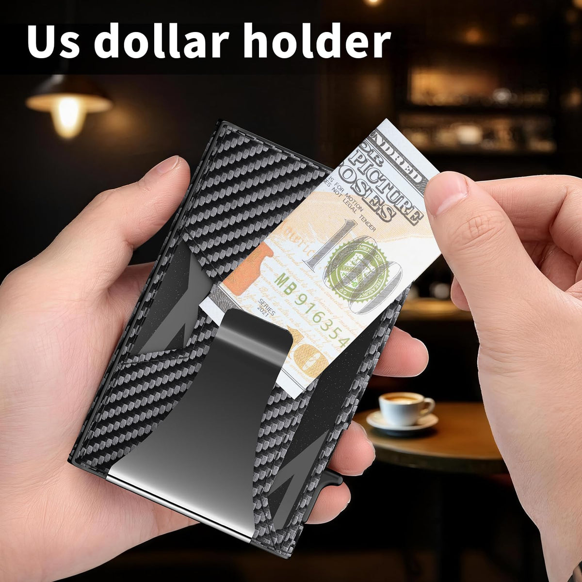 KISUEDZP Wallet for Men Slim Minimalist Pop-up Smart Holds 5-6 Cards - RFID Blocking Metal with Money Clip, Credit Card Holder & ID Window,Business Card Cases men accessories(Carbon)