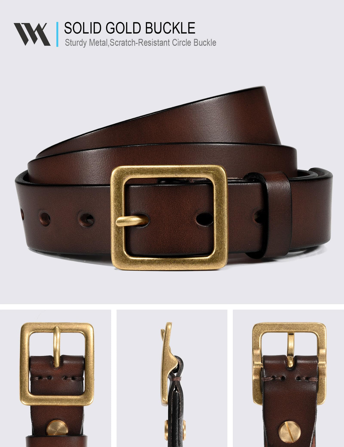 WOLFANT Full Grain Leather Belt for Women,1.1" Ladies Casual leather Jean Belt with Vintage Square buckle in Gift Box