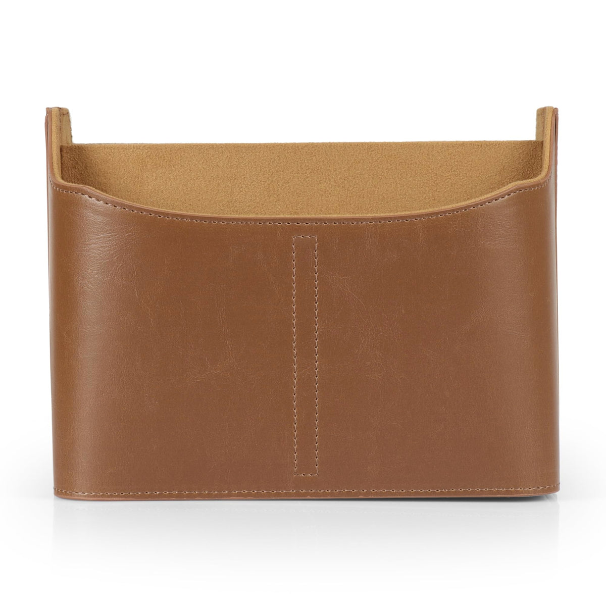 Londo PU Vegan Leather Desk Organizer Cube with Tablet Slot, Nightstand Caddy & Couch Organizer — 4 Remote Pockets + iPad/Kindle Slot, Makeup Brush Holder, Suede Lined, 8 x 6.1 x 6.1 in, Light Brown