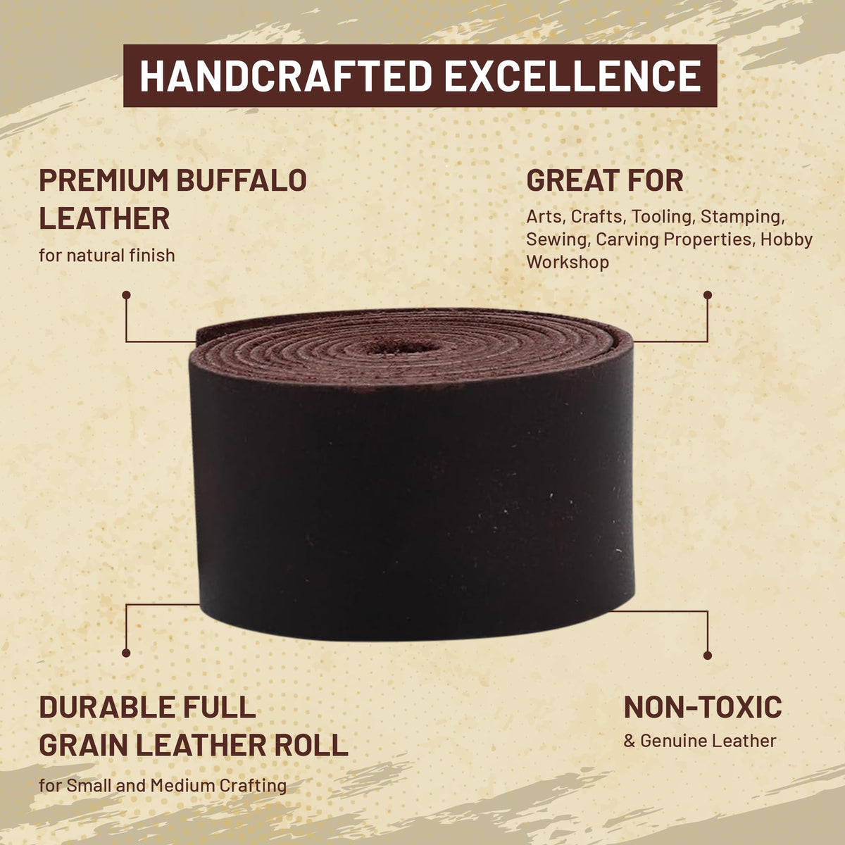 Genuine Buffalo Leather Strap for Crafts - Handcrafted Durable Full Grain Leather Roll - Leathercraft Accessories for Bracelet Making, Belt Making Supplies, Keychains, Dog Collars, & More (1.5” x 60”)