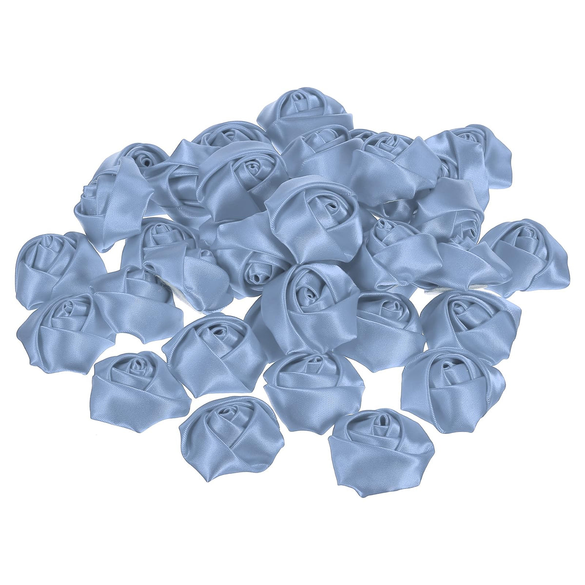 PATIKIL 1.6" Satin Ribbon Roses, 50 Pack Artificial Flowers Roses Heads Handmade Fake Flowers Fabric Flowers for Crafts Wedding Bouquet, Light Blue