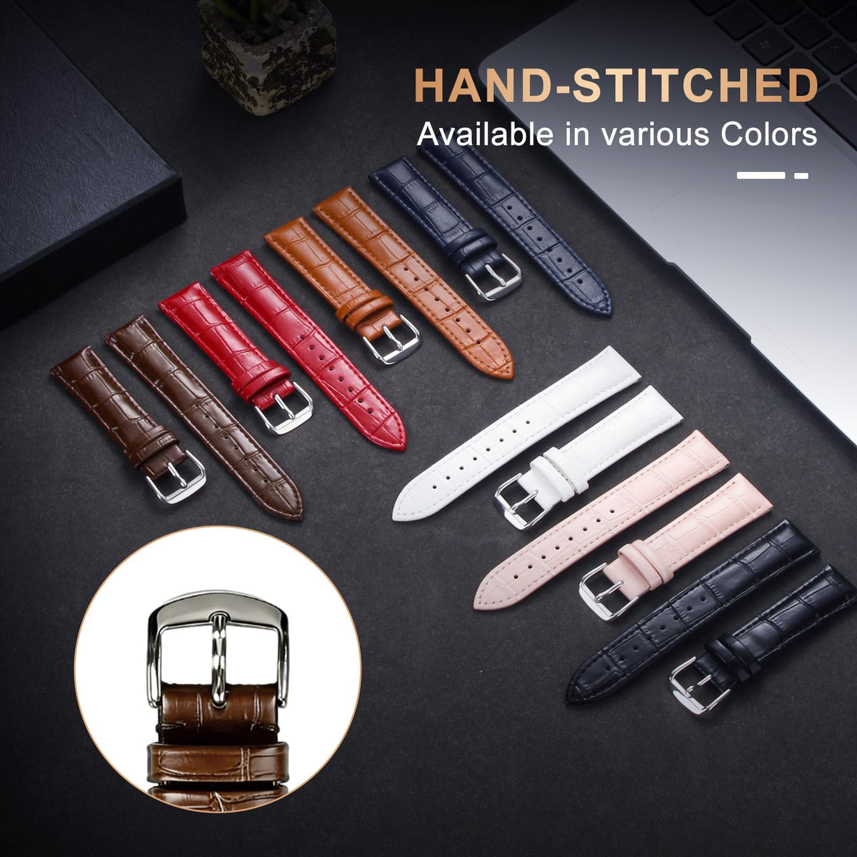 EREBUSE Genuine Leather Watch Strap 18mm 20mm 22mm, Brown Classic Replacement Watch Band for Men Women, Soft Padded Cowhide with Silver Stainless Steel Buckle, Spring Bar Included