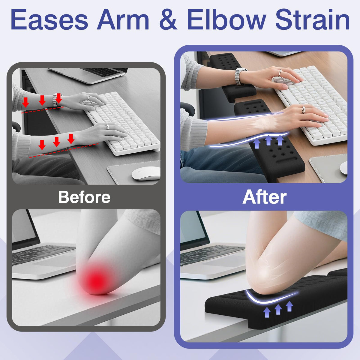 Retuhapy L-Shaped Desk Edge Cushion, 2 PCS Elbow Rest for Desk with Ergonomic Support, Memory Foam Elbow Pad & Arm Rest for Palm, Wrist & Forearm, Non-Slip & Separate Design, Office & Home, Black