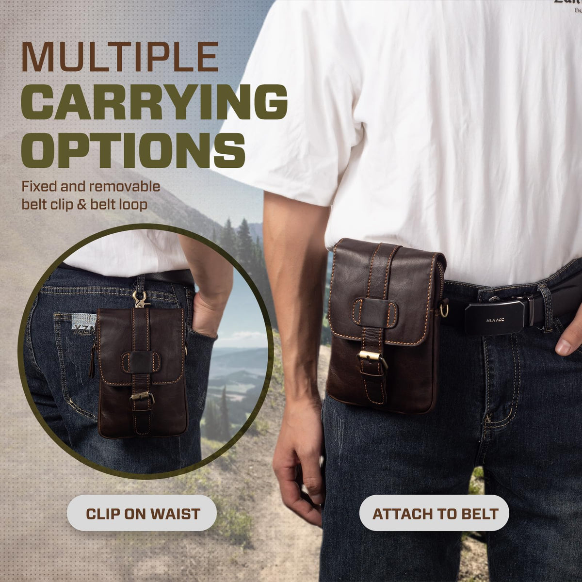 Hengwin Leather Crossbody Phone Purse for Men, Belt Pouch with Multi Pockets, Fits for 6.7" Smartphones, Small Messenger Bag Cell Phone Belt Holster Waist Bag for Travel, Hiking, Daily Use (Coffee)