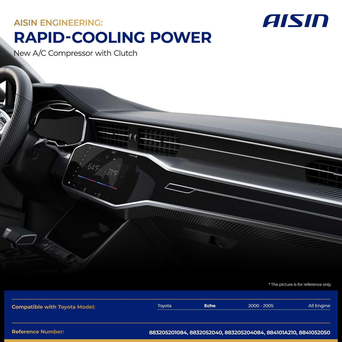 AISIN AFTERMARKET ACCT-00828 Air Conditioner AC Compressor - Compatible with Toyota Echo 2000-2005 - with 4-Pulley Groove, with Clutch