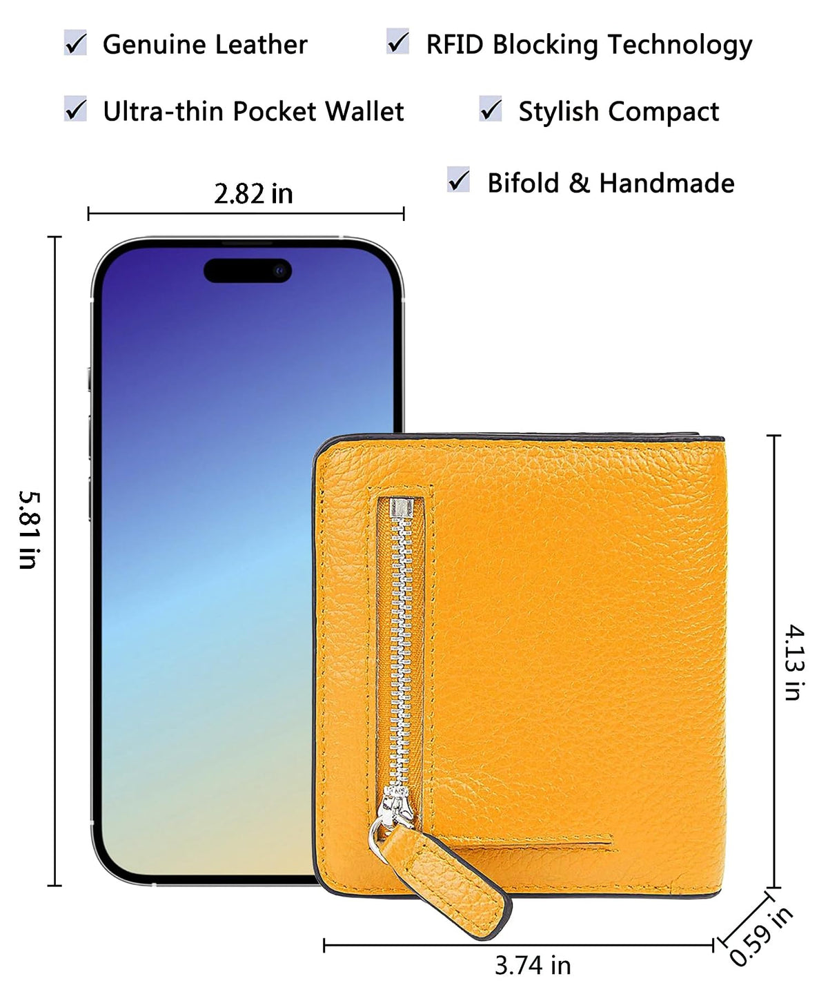 AINIMOER Small Leather Wallet for Women, Ladies Credit Card Holder RFID Blocking Women's Mini Bifold Pocket Purse, Yellow