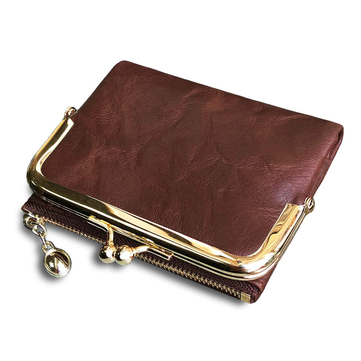 PofeeXIO Womens Wallet RFID Small Compact Bifold Leather Vintage Wallet,Ladies Coin Purse with Zipper and Kiss Lock (Brown)