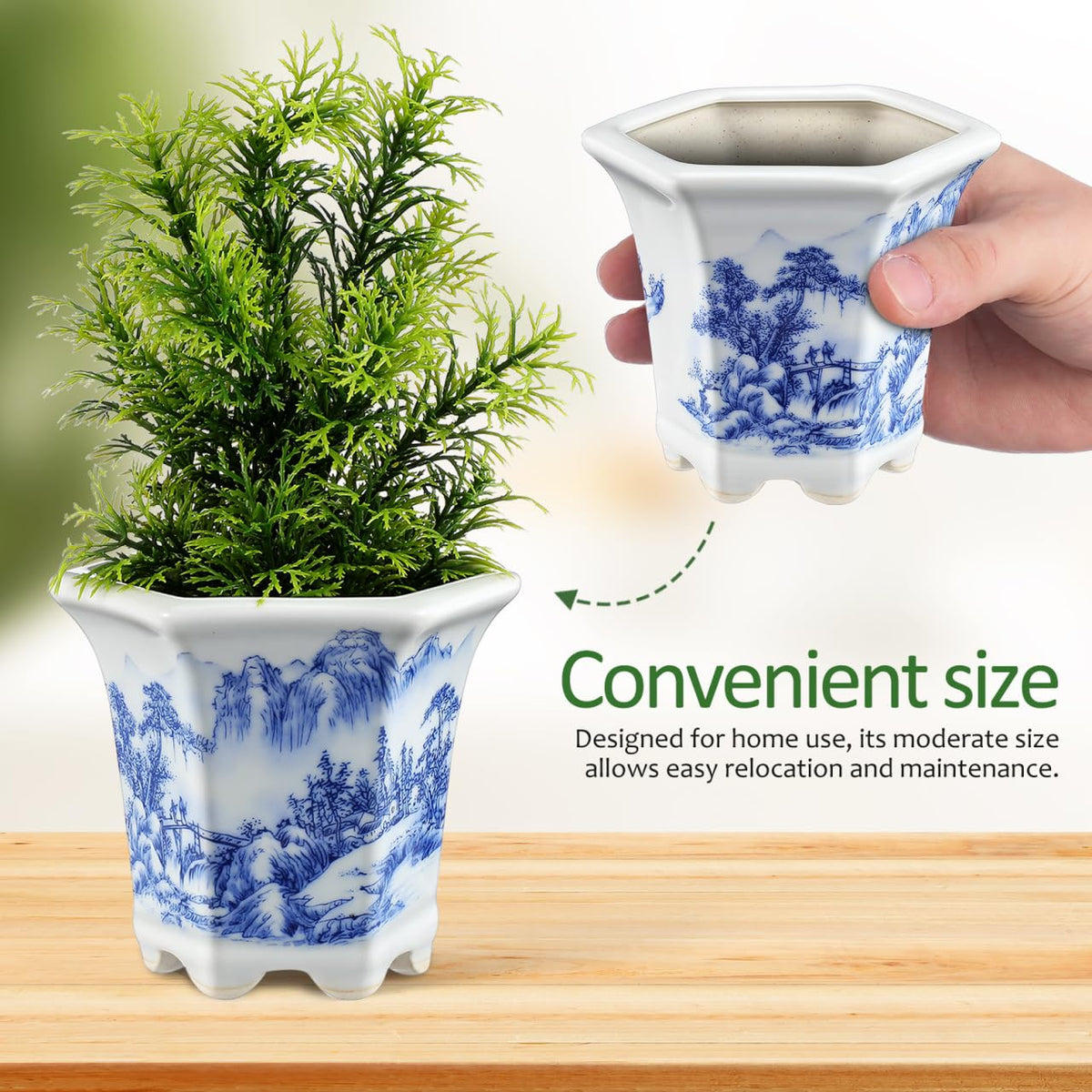 Toddmomy Blue and White Planter: Succulent Pots Ceramic Flower Pot Chinese Style Porcelain Planter Container for Office Desk Balcony Outdoor Garden