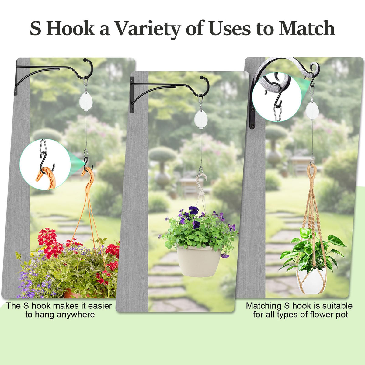 ZUZUAN 2026New 3Pcs Retractable Plant Hanger with Leaf Texture,44Lbs Load Capacity,Auto Lock,Adjustable Hook for Hanging Plants,Bird Feed,Wind Chimes,Garden Pots,Rust-Proof Stainless Steel,White