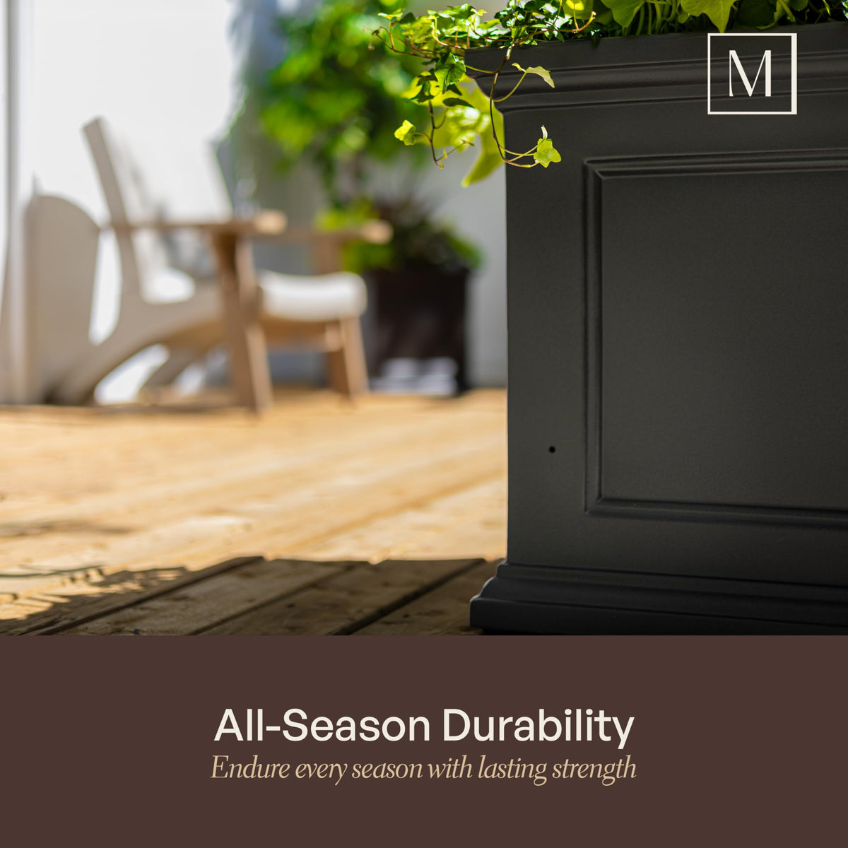 Mayne Fairview Self Watering Planter Box - 20 Inch Large Square, Classic Inset Panels, New England Architecture, Double Wall, UV & Weather Resistant for Indoor and Outdoor Use, Black