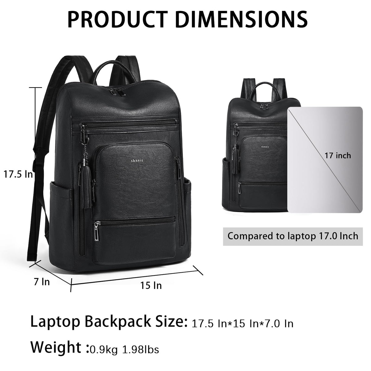 Shrrie Upgraded Large Travel Laptop Backpack with Laptop Compartmetn Fits 17 inch Laptop,Waterproof Vegan Leather Computer Backpack for Women and Men Work Business College