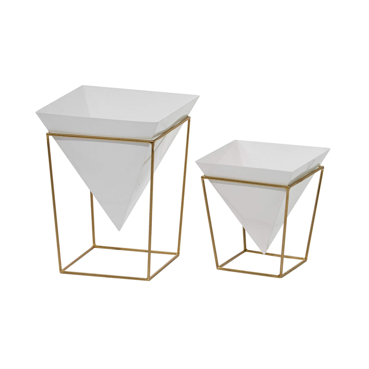 CosmoLiving by Cosmopolitan Metal Indoor Outdoor Planter with Removable Stand, Set of 2 14", 10"H, White