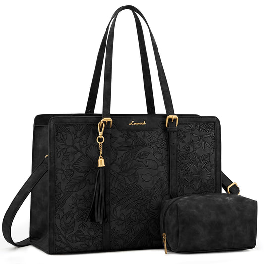 LOVEVOOK Laptop Bag for Women Vintage Leather Laptop Tote 15.6 inch Large Capacity Computer bag with Clutch Purse for Work