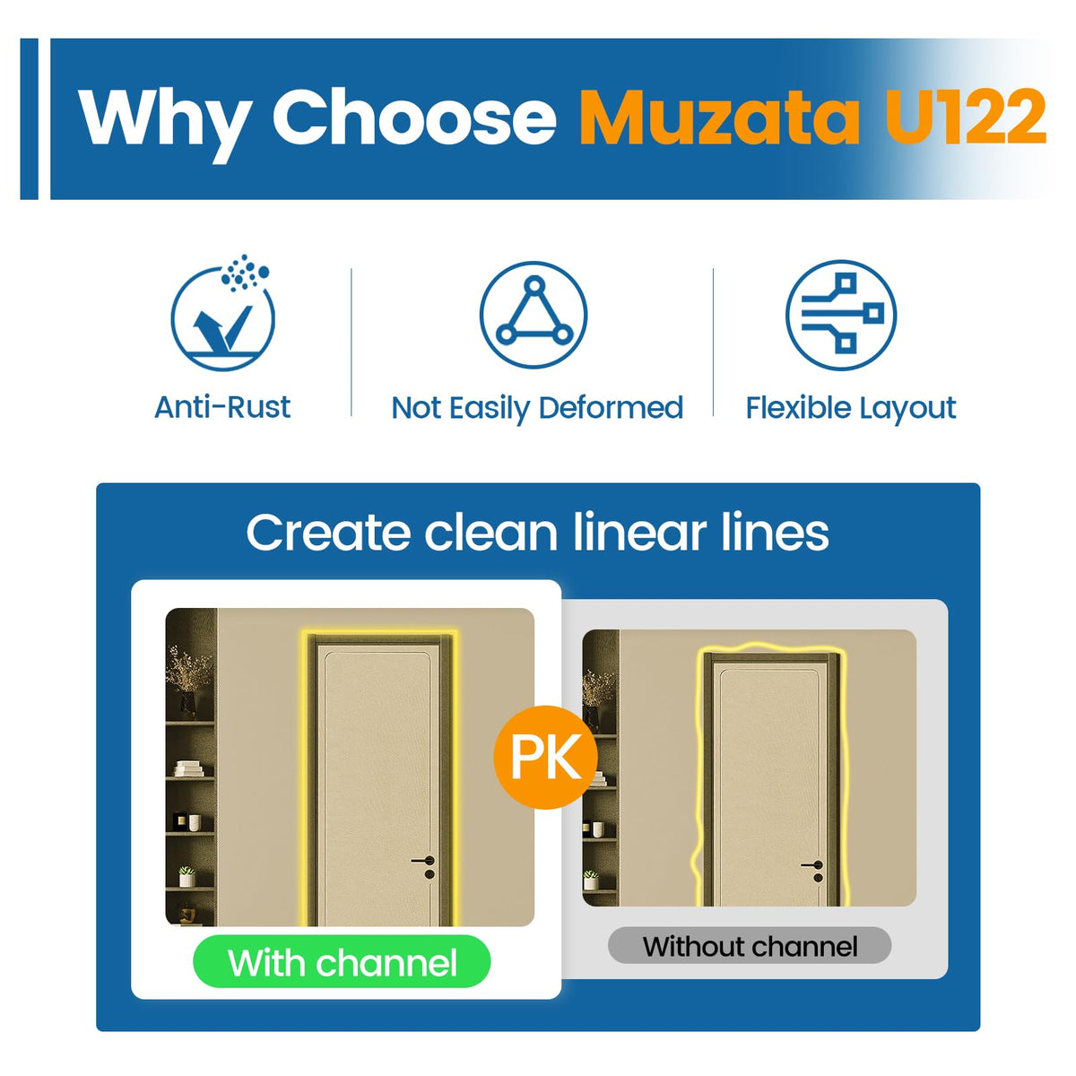 Muzata Rope Lights Track, Aluminum U Shape, Fits 6mm Width, 12 Pack, Silver, Model MZZ1933