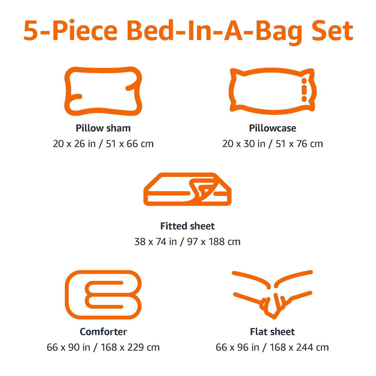 Amazon Basics 5-Piece Microfiber Kid's Bed-in-a-Bag Bedding Set, Twin, Blue, Solid