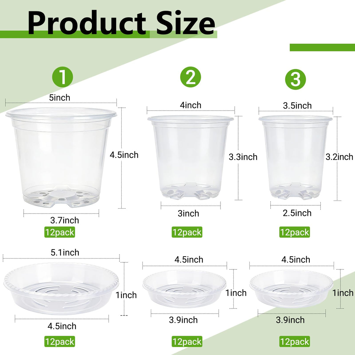 CAKKVDE 36 Pack Clear Nursery Pots with Saucers, 3.5/4/5 Inch High Transparency Plastic Plant Pots with Drainage Holes, Variety Pack for Propagation, Seed Starting, Succulents, Herbs and Vegetables