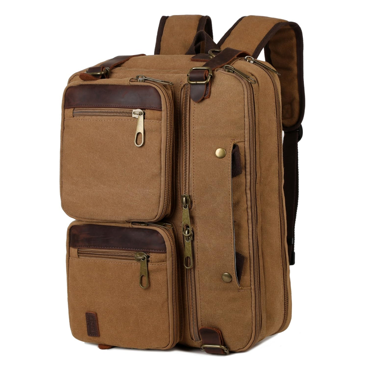 Baosha Real Leather Canvas Laptop Briefcase Backpack Hybrid Large 17 inch Laptop bag Waterproof for Men HB-22 (Brown)