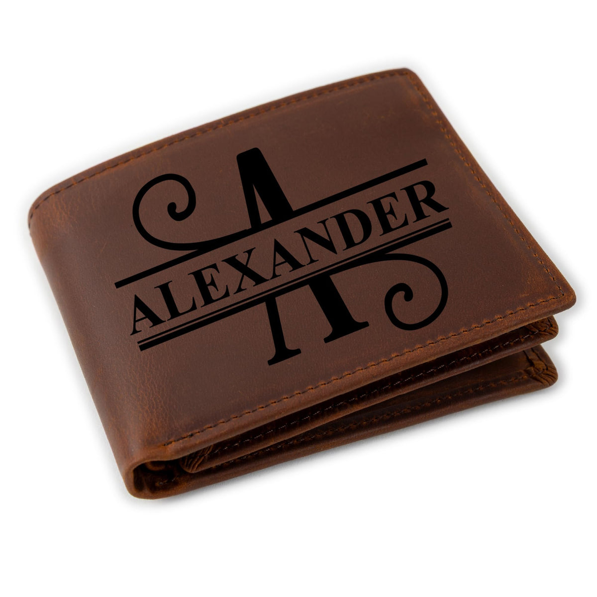 Personalized Wallet for Men | Initial Monogram Custom Engraved Genuine Leather Bifold Wallet Birthday Valentine's Day Gift for Husband Boyfriend Groomsmen Dad Grandpa (Brown)