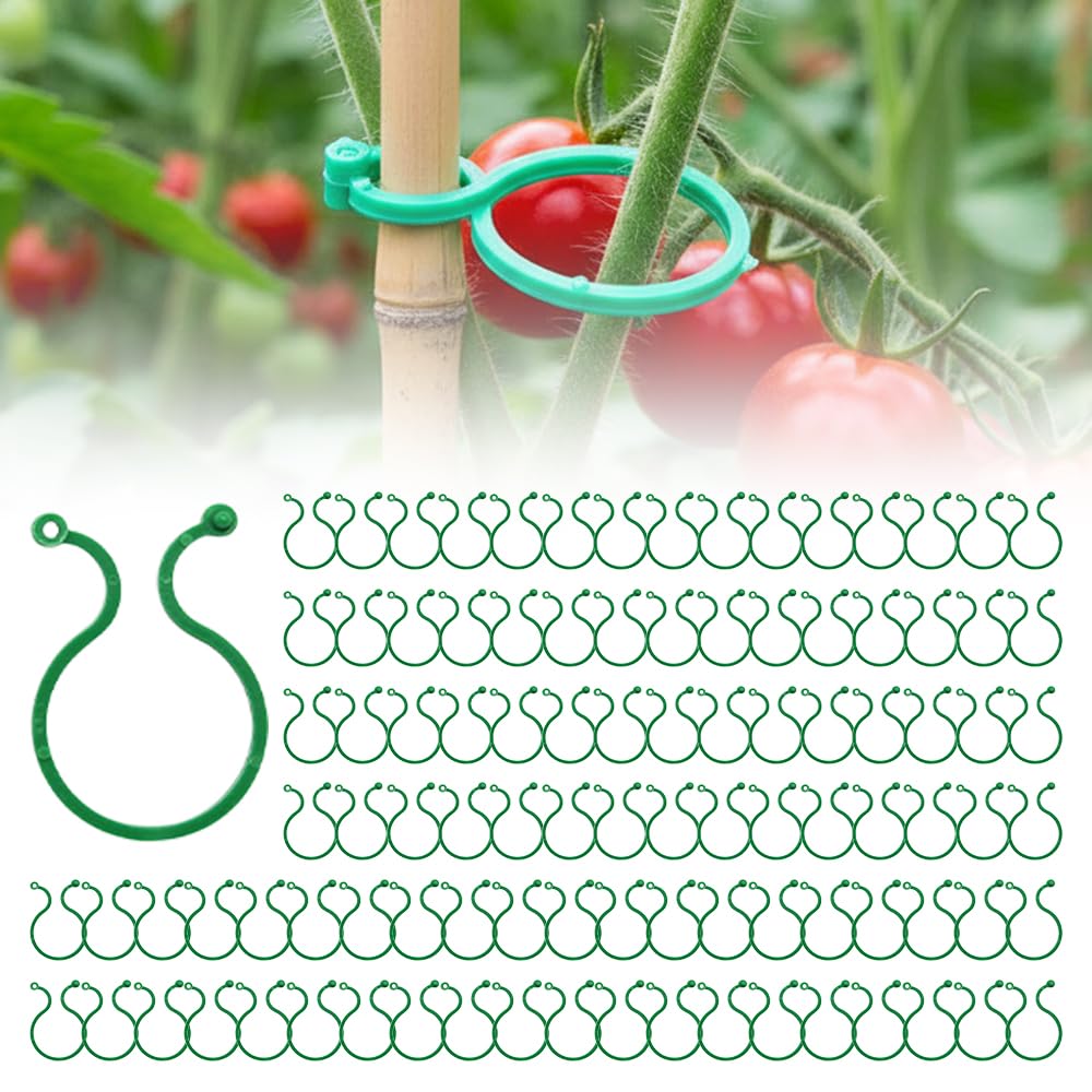 muxou Plant Stem Support,Plastic Plant Clips for Climbing Plants,Tomato Vine Clips,Plant Fixing Clips,Garden Clips (Green 100pcs)